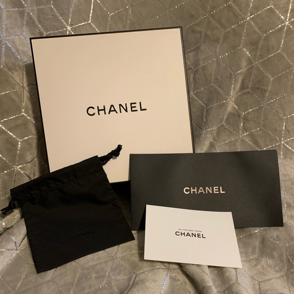 Black/White Chanel Gift Box, Card, and Pouch